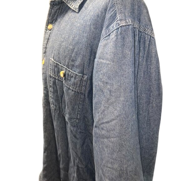 Wrangler Men LG Faux‎ Fur Lined Long Sleeve Button Down Blue Denim Shirt - Picture 5 of 8
